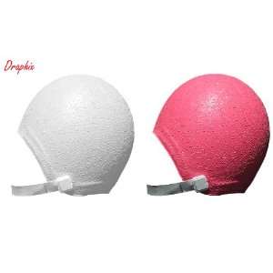 Twin Pack Traditional Retro Swim Caps with Chin Strap   White and Pink