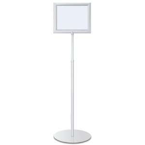 Telescopic Pedestal Sign Stand with Round Base   Satin Silver 14″ x 
