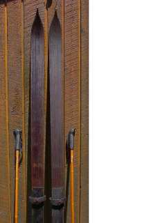 VINTAGE Wooden Skis 83 w/ POINTS + Bamboo Ski Poles  