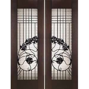   Thick Contemporary Mahogany Doors with Wrought Iron and Cast Glass