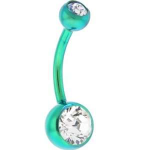    Grade 23 Titanium Green Double Gem Curved Belly Ring Jewelry