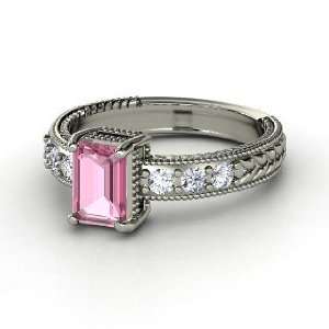   Ring, Emerald Cut Pink Tourmaline Platinum Ring with Diamond Jewelry