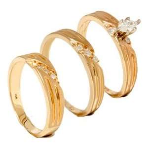   Trio Engagement Wedding Ring Set Yellow Gold Mens Womens Jewelry