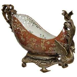  Porcelain Boat Bowl with Swan Brass Stand