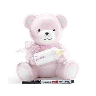 Adorable Pink Baby Girl Bear Piggy Bank Holding Baby Bottle With Birth 