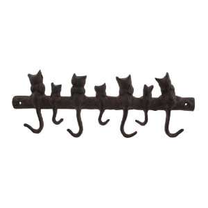    Cast Iron Cat Motif 7 Hook Wall Mounted Coat Rack