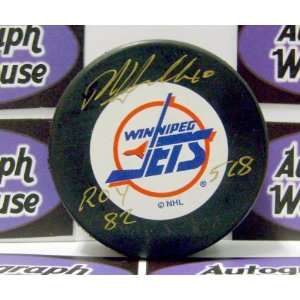 Dale Hawerchuk Autographed Winnipeg Jets Hockey Puck inscribed ROY 82 