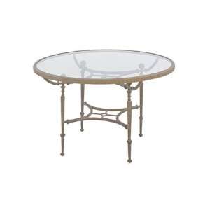   Round Glass Patio Dining Table Olive Wood Finish Patio, Lawn & Garden